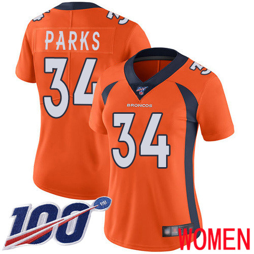 Women Denver Broncos #34 Will Parks Orange Team Color Vapor Untouchable Limited Player 100th Season Football NFL Jersey